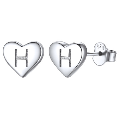 Boucles d’Oreilles Clous Cœur avec Initiale en Argent Sterling 925 H