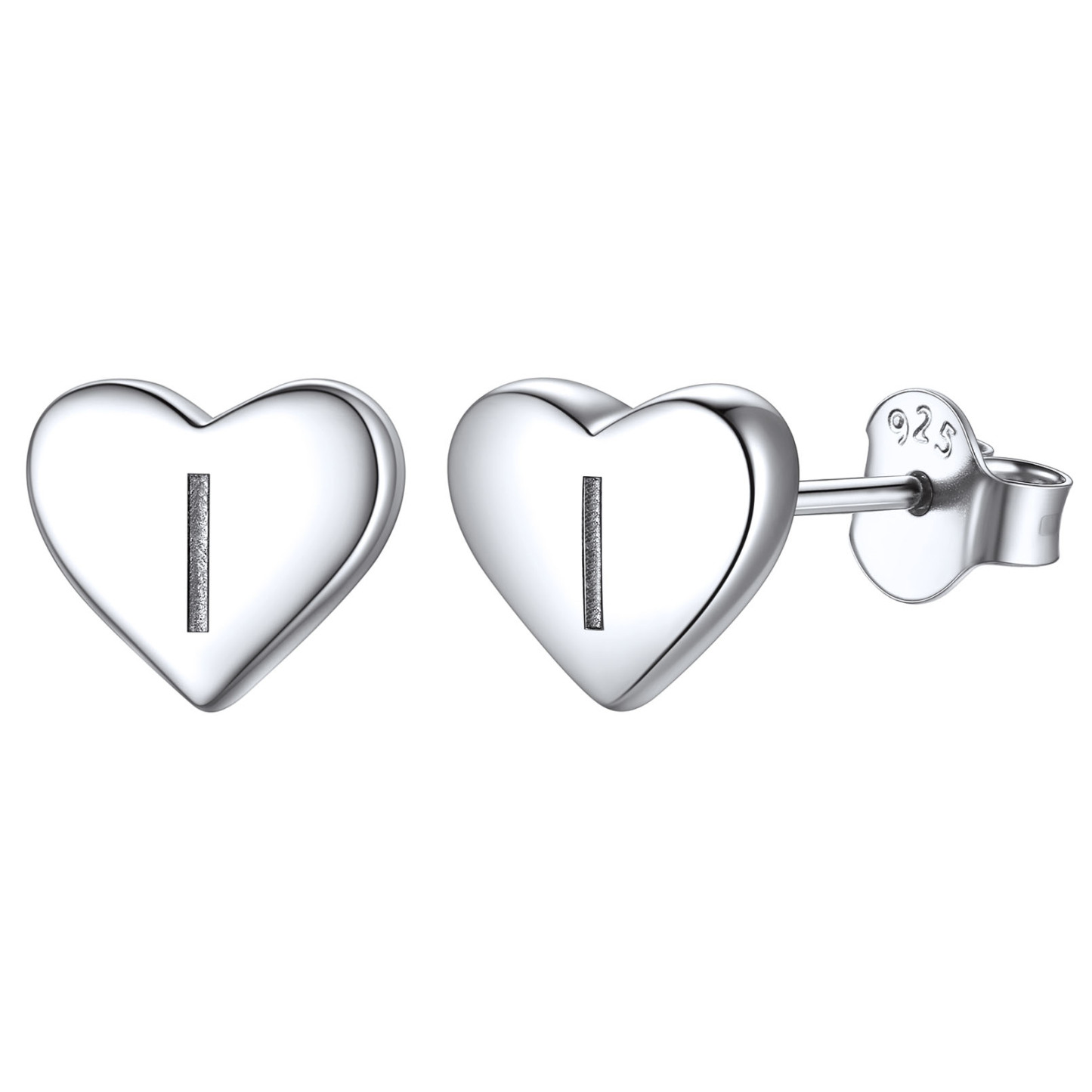 Boucles d’Oreilles Clous Cœur avec Initiale en Argent Sterling 925 I