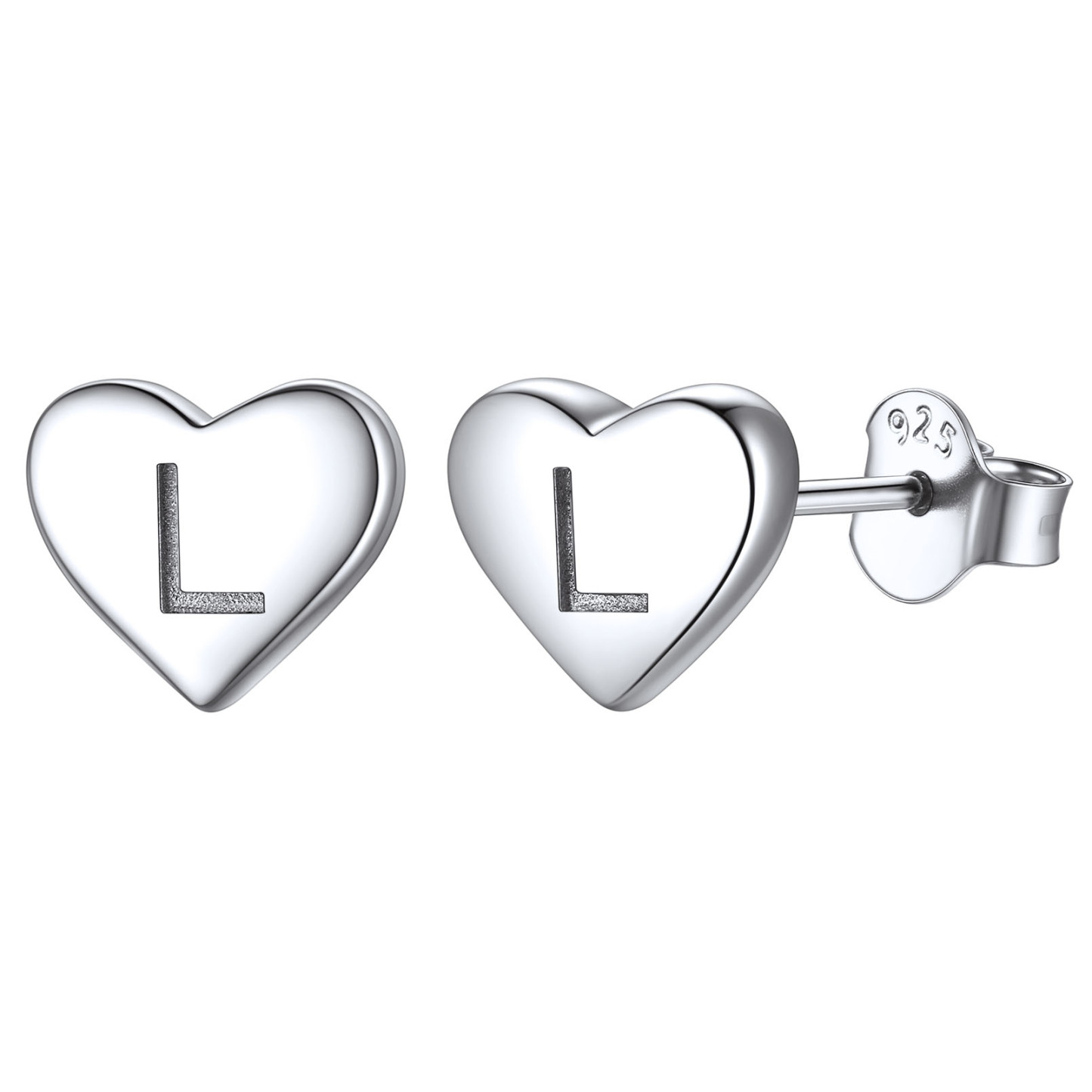 Boucles d’Oreilles Clous Cœur avec Initiale en Argent Sterling 925 L