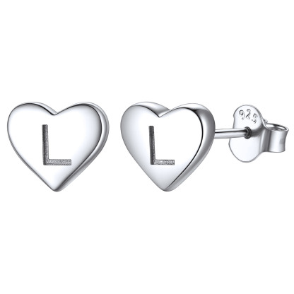 Boucles d’Oreilles Clous Cœur avec Initiale en Argent Sterling 925 L
