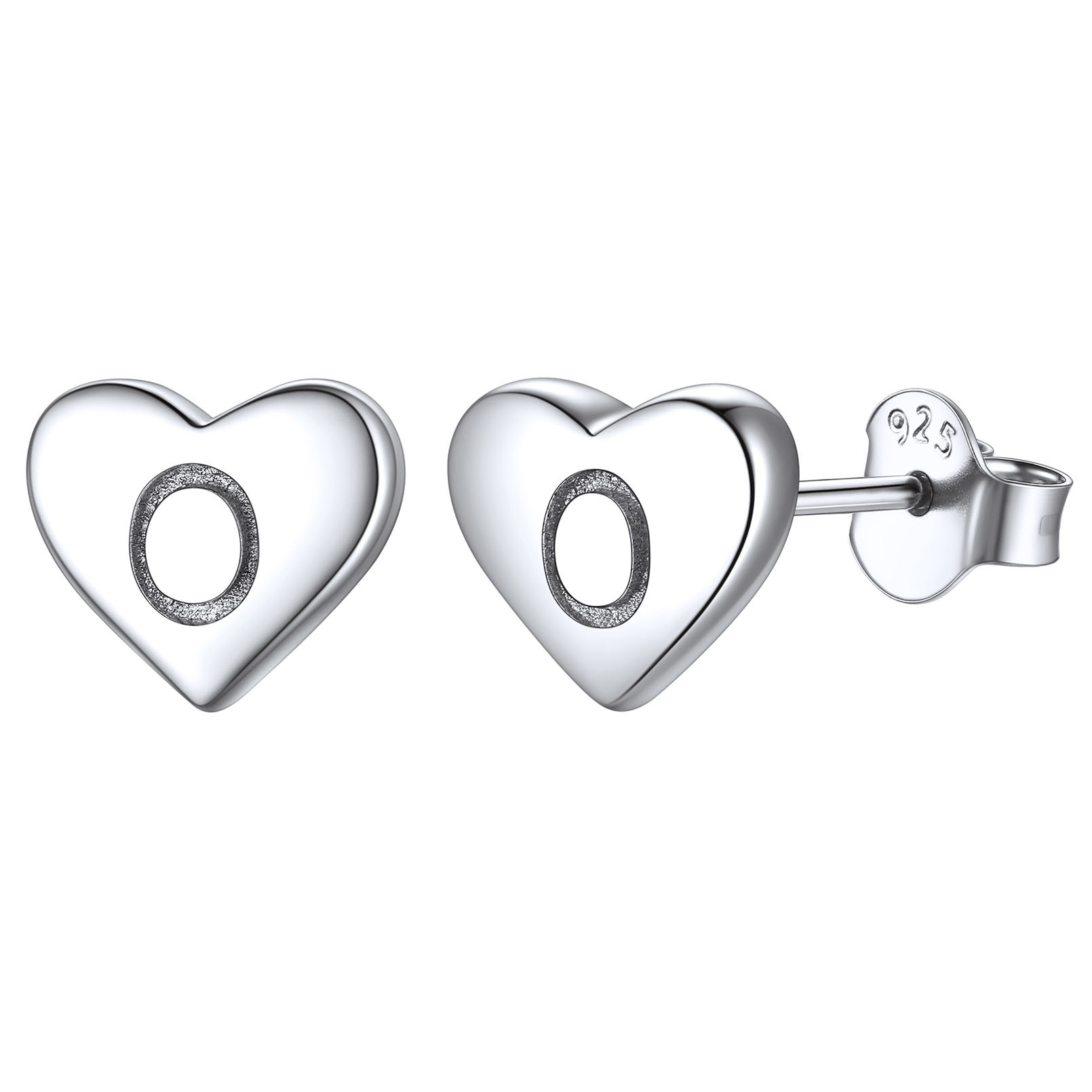 Boucles d’Oreilles Clous Cœur avec Initiale en Argent Sterling 925 O