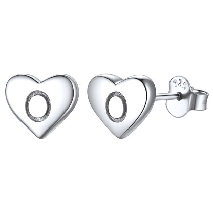 Boucles d’Oreilles Clous Cœur avec Initiale en Argent Sterling 925 O