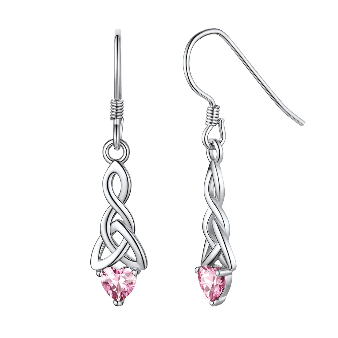 Boucles d’Oreilles Pendantes Nœud Celtique avec Pierre de Naissance Octobre - Tourmaline