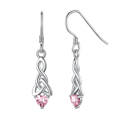 Boucles d’Oreilles Pendantes Nœud Celtique avec Pierre de Naissance Octobre - Tourmaline