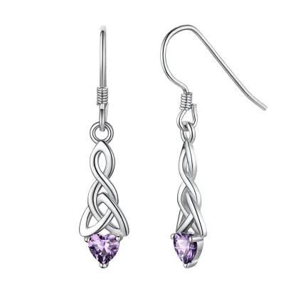 Boucles d’Oreilles Pendantes Nœud Celtique avec Pierre de Naissance Juin - Alexandrite