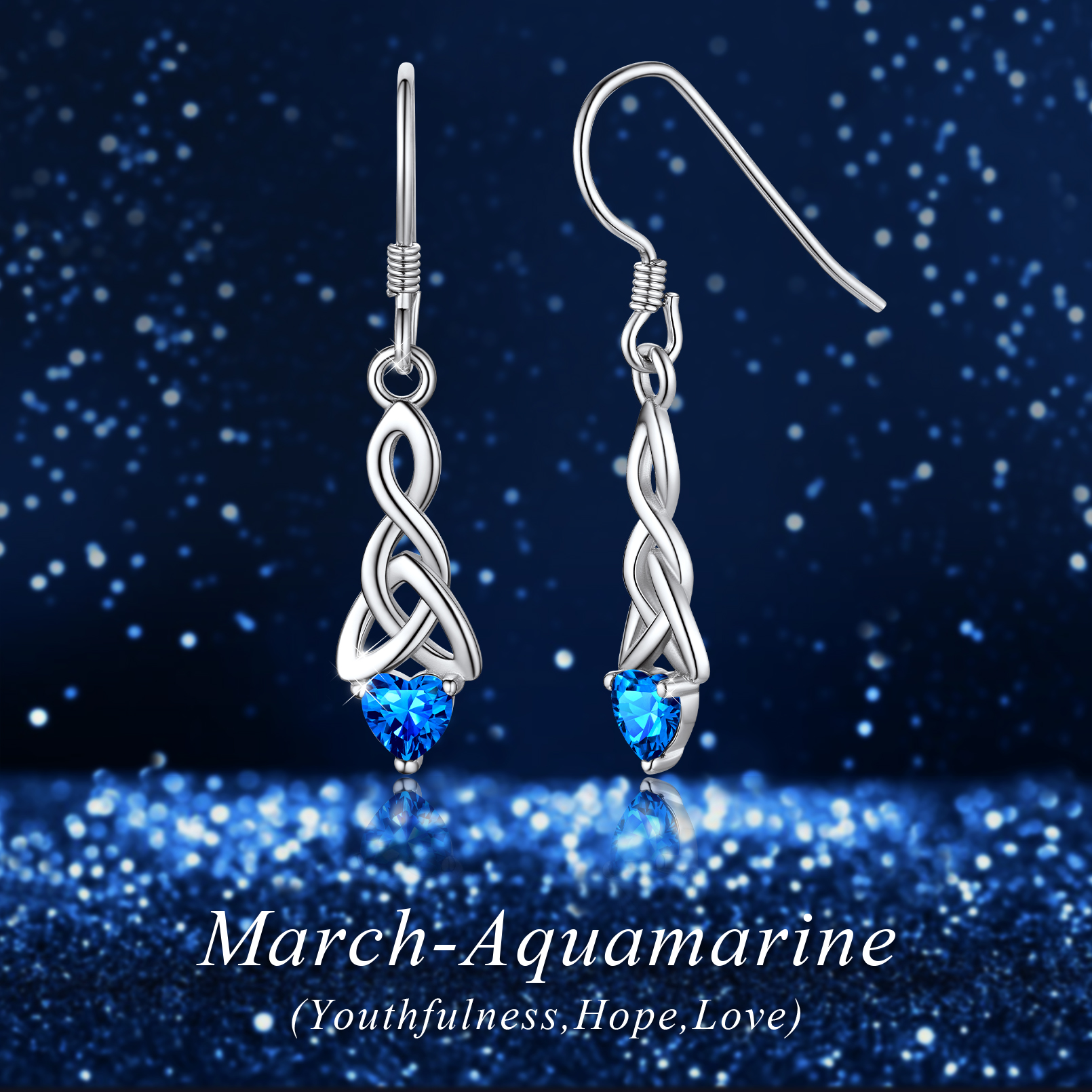 Boucles d’Oreilles Pendantes Nœud Celtique avec Pierre de Naissance 