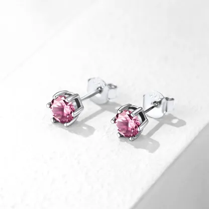 Boucles d’Oreilles Rondes en Argent Sterling avec Pierre de Naissance pour Femme