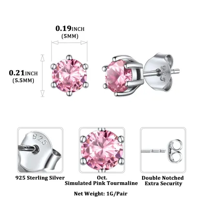 Boucles d’Oreilles Rondes en Argent Sterling avec Pierre de Naissance Taille