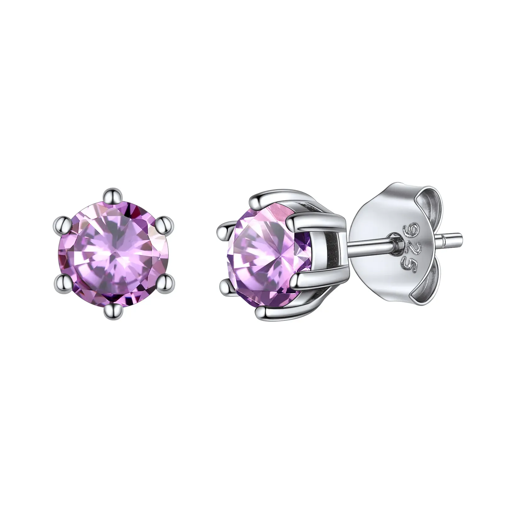 Boucles d’Oreilles Rondes en Argent Sterling avec Pierre de Naissance Juin-Alexandrite