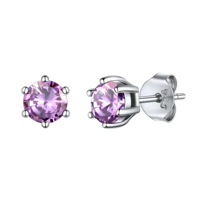Boucles d’Oreilles Rondes en Argent Sterling avec Pierre de Naissance Juin-Alexandrite