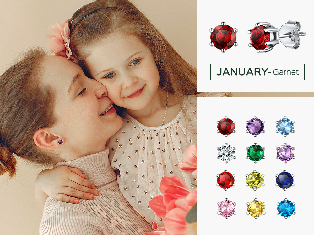 Boucles d’Oreilles Collection en Argent Sterling avec Pierre de Naissance