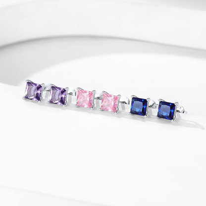 Clous Collection Carrés en Argent Sterling 925 avec Pierre de Naissance