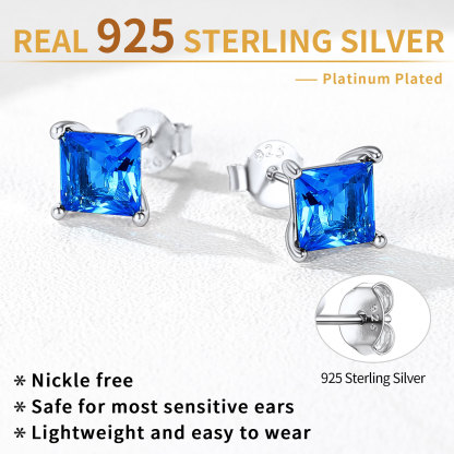 Clous Carrés en Argent Sterling 925 avec Pierre de Naissance Détail