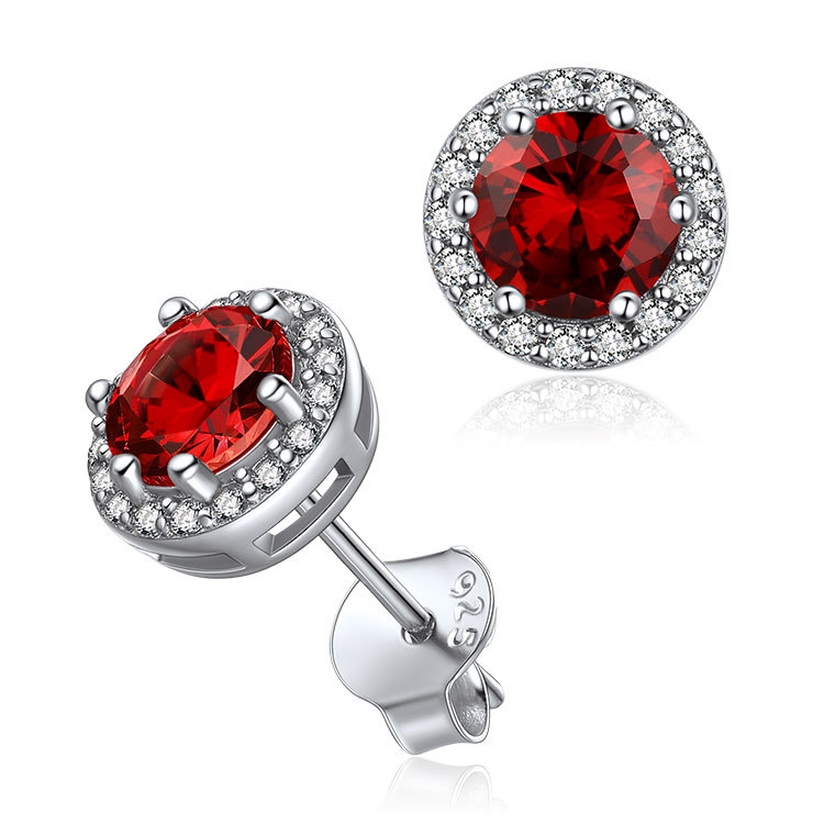 Clous en Argent 925 avec Pierre de Naissance Pour Femme Janvier-Grenat