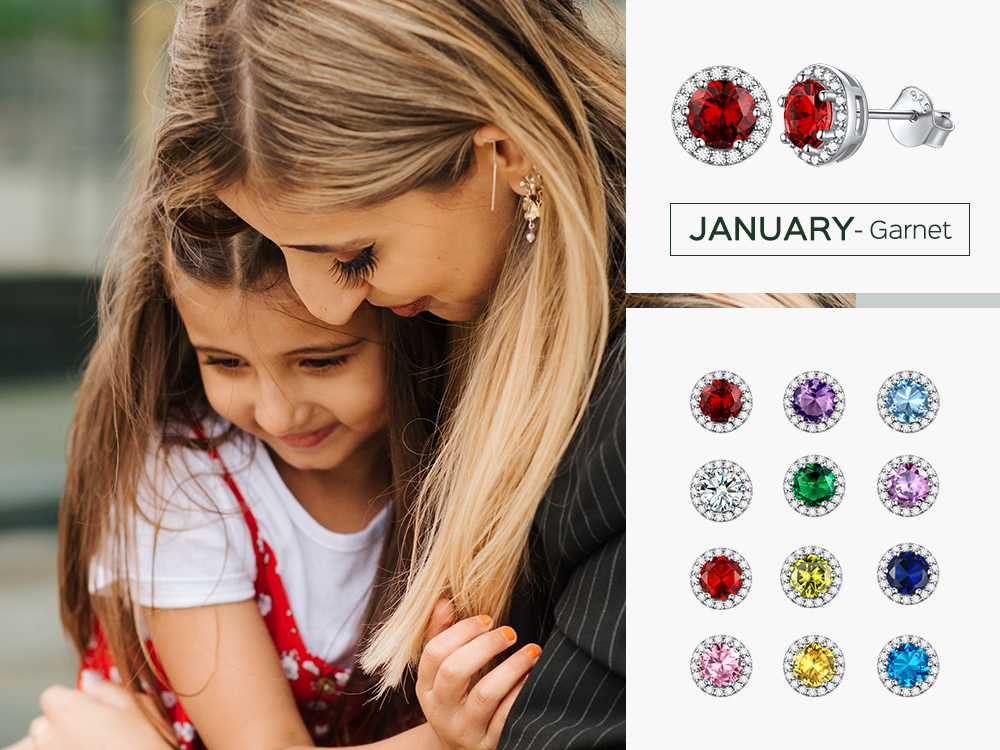 Clous Collection en Argent 925 avec Pierre de Naissance Pour Femme