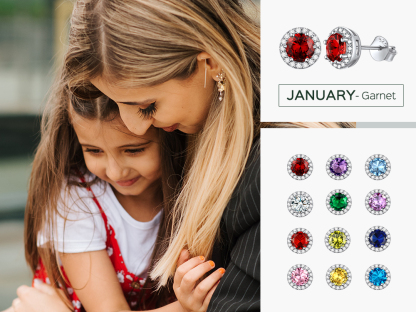 Clous Collection en Argent 925 avec Pierre de Naissance Pour Femme