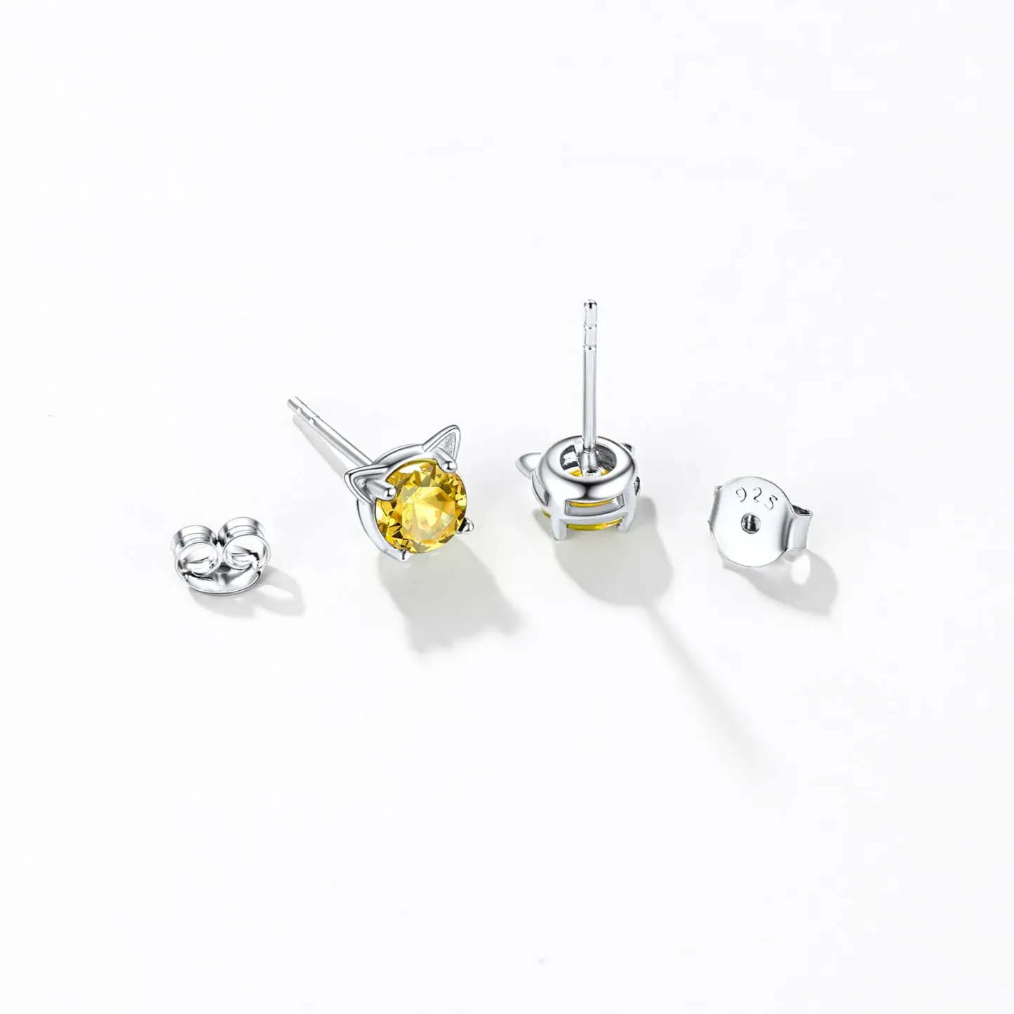 Clous d’Oreilles Chat en Argent 925 avec Pierre de Naissance