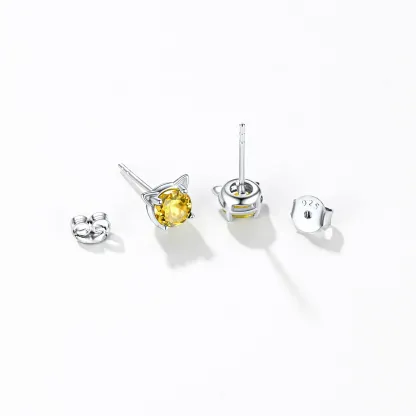 Clous d’Oreilles Chat en Argent 925 avec Pierre de Naissance
