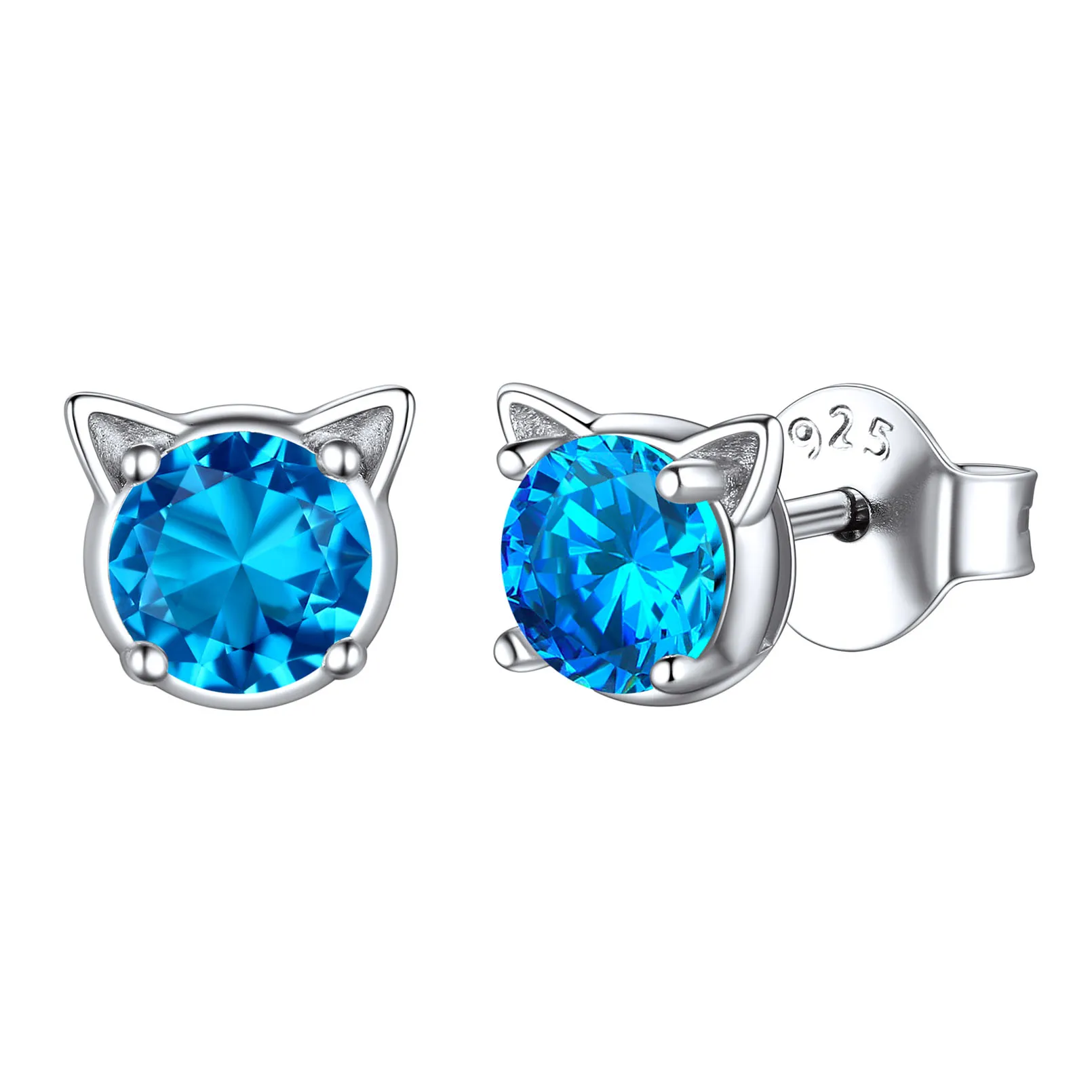 Boucles d’Oreilles Chat en Argent 925 avec Pierre de Naissance Décembre-Tanzanite