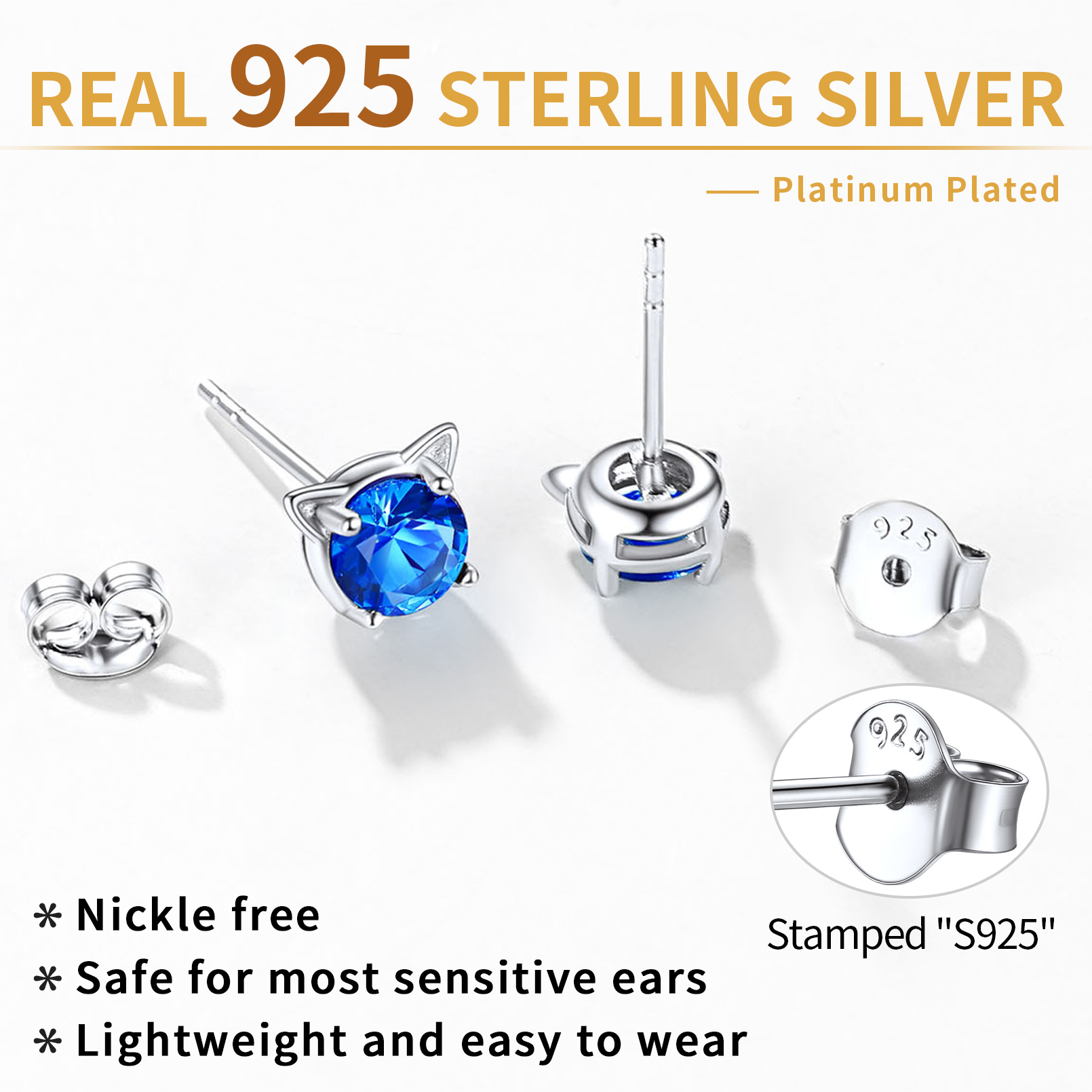 Boucles d’Oreilles Chat avec Pierre de Naissance Détail