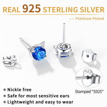 Boucles d’Oreilles Chat avec Pierre de Naissance Détail