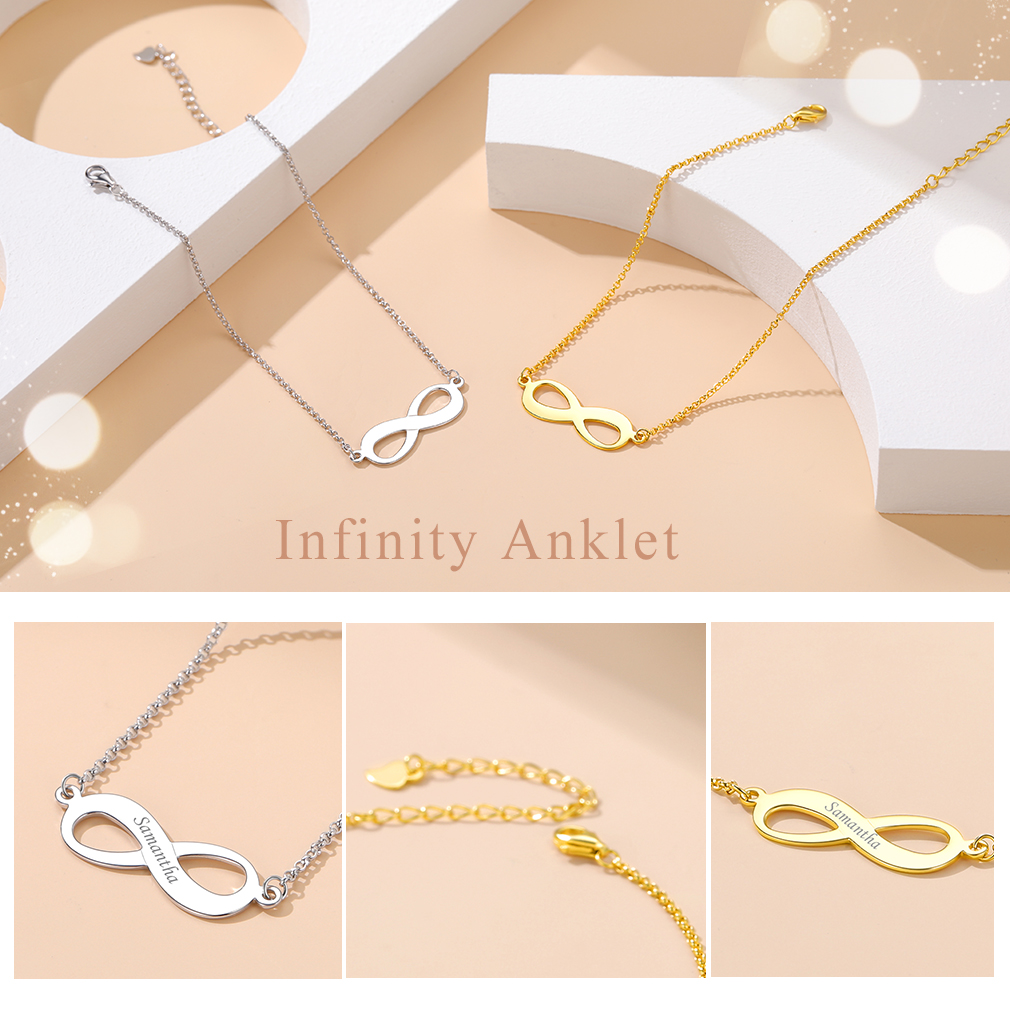 Bracelet de Cheville  Infini avec Noms Gravés pour Femme