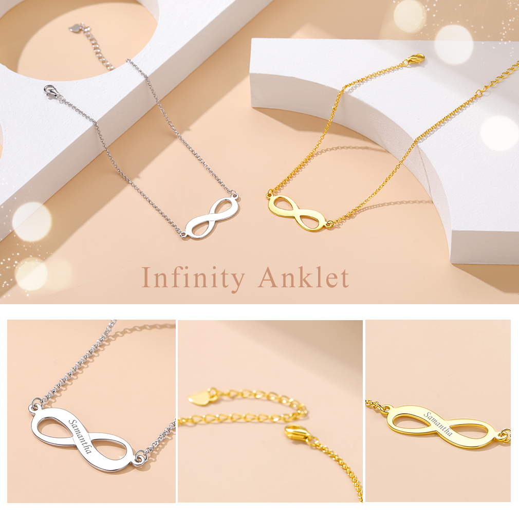 Bracelet de Cheville  Infini avec Noms Gravés pour Femme