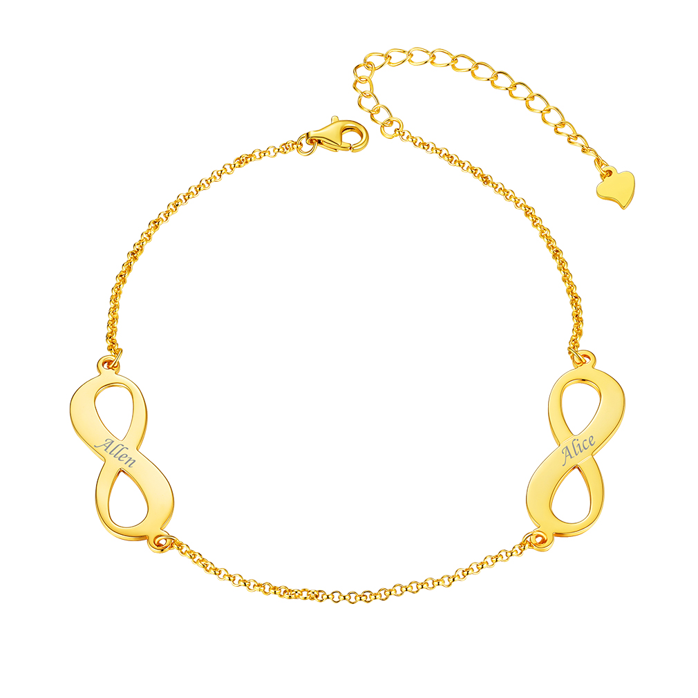 Bracelet de Cheville Personnalisé Infini avec 2 Noms Gravés pour Femme Or