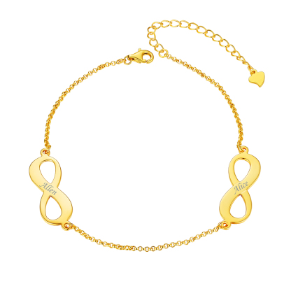 Bracelet de Cheville Personnalisé Infini avec 2 Noms Gravés pour Femme Or