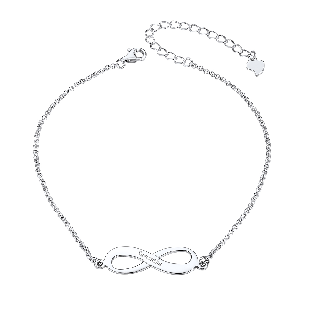 Bracelet de Cheville Personnalisé Infini avec Noms Gravés pour Femme Argenté