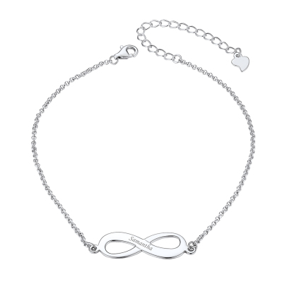 Bracelet de Cheville Personnalisé Infini avec Noms Gravés pour Femme Argenté