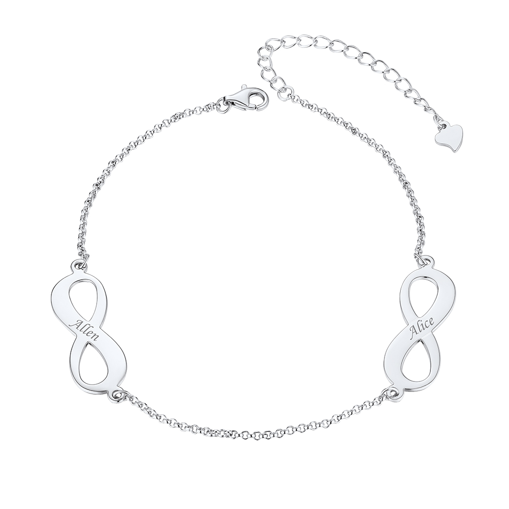 Bracelet de Cheville Personnalisé Infini avec 2 Noms Gravés pour Femme Argenté