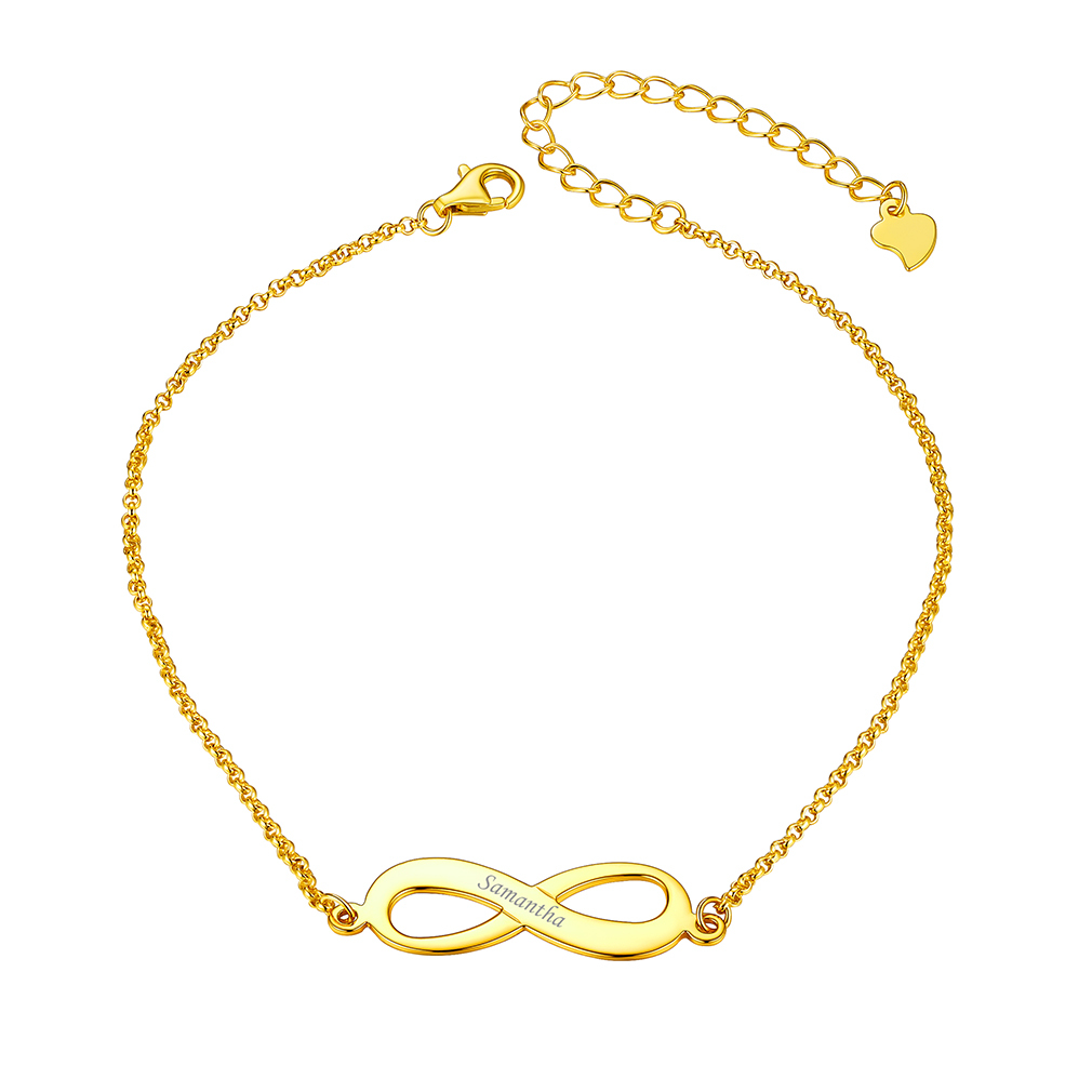 Bracelet de Cheville Personnalisé Infini avec Nom Gravés pour Femme Or