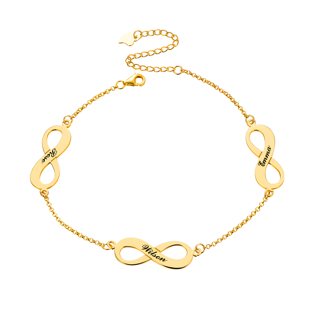 Bracelet de Cheville Personnalisé Infini avec 3 Noms Gravés pour Femme Or
