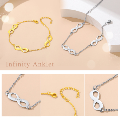 Bracelet de Cheville Infini Gravé Personnalisé pour Femme en Argent inoxydable