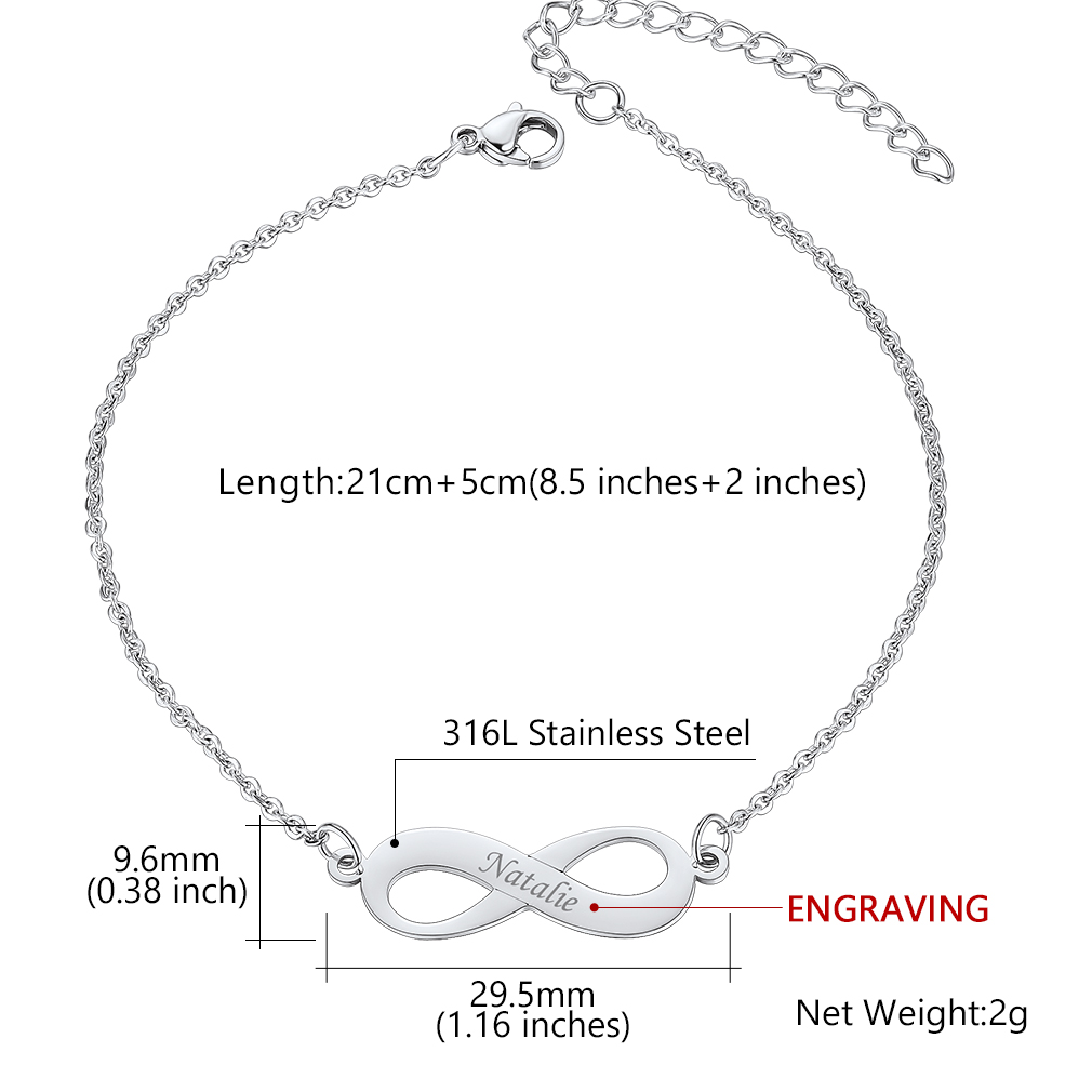 Bracelet de Cheville Infini Gravé Personnalisé pour Femme Taille 