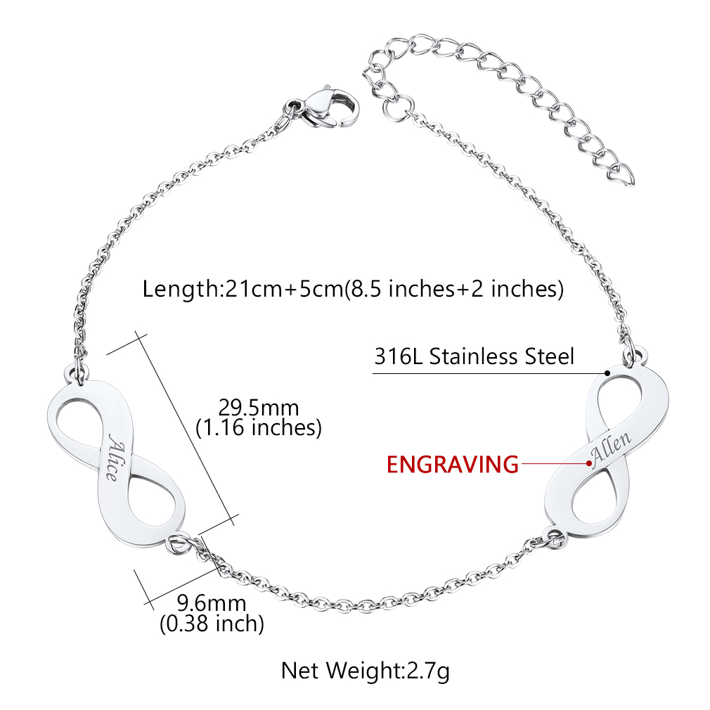 Bracelet de Cheville Infini Personnalisé pour Femme Taille
