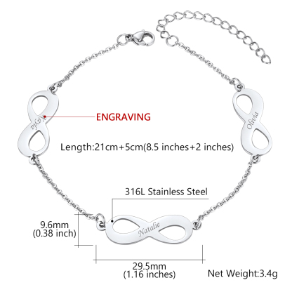 Bracelet de Cheville Infini Gravé Personnalisé  Taille