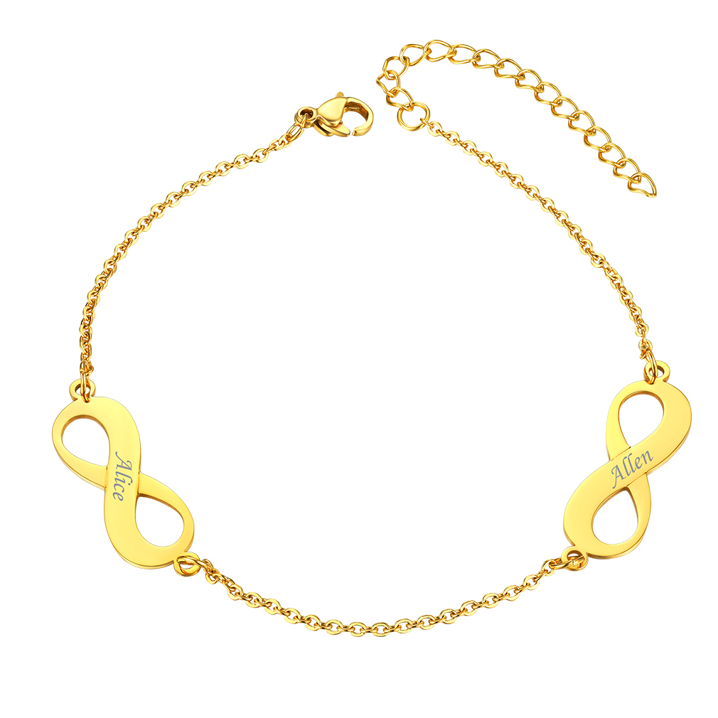 Bracelet de Cheville Infini Gravé Personnalisé pour Femme Or 2 Charms Infinis