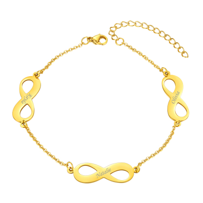 Bracelet de Cheville Infini Gravé Personnalisé pour Femme 3 Charms Infinis