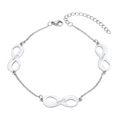 Bracelet de Cheville Infini Gravé Personnalisé pour Femme Argenté 3 Charms Infinis