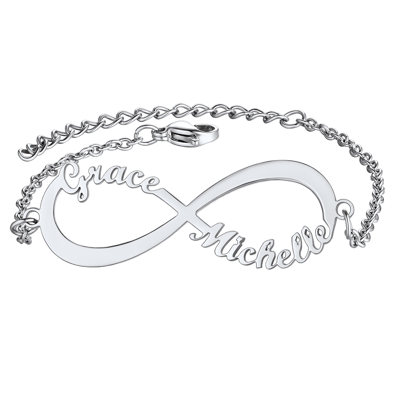 Bracelet de Cheville Infini Personnalisé avec 1 à 4 Prénoms pour Femme