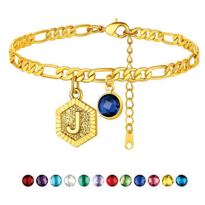 Bracelet de Cheville Initiale Personnalisé avec Pierre de Naissance