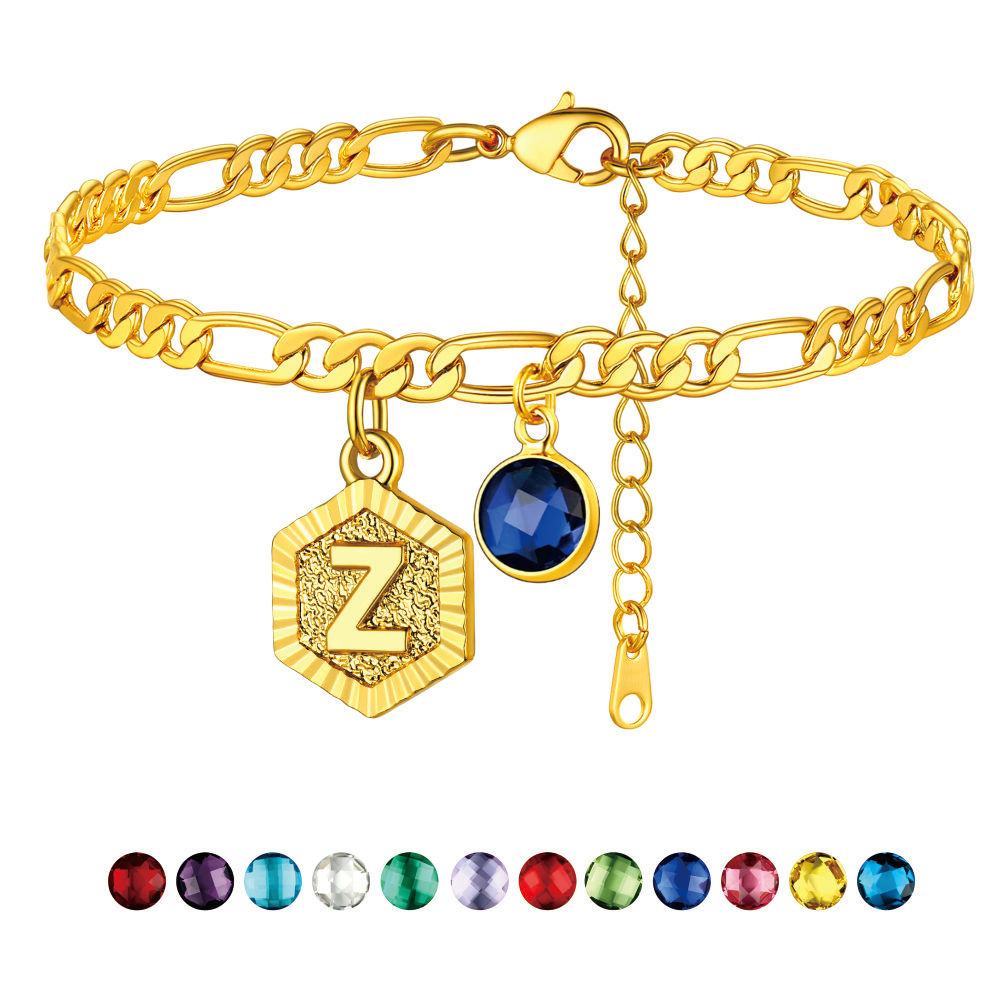 Bracelet de Cheville Initiale Personnalisé avec Pierre de Naissance