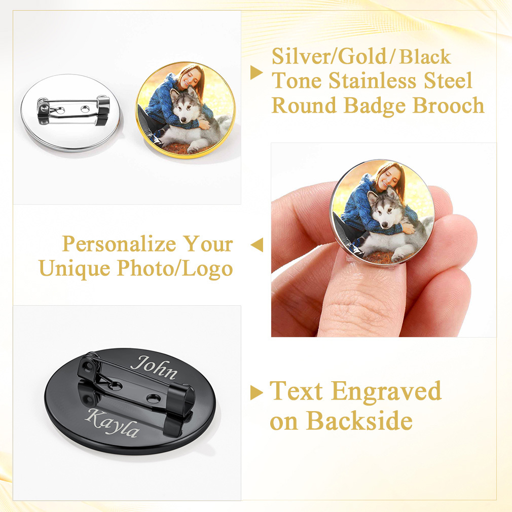 Broche Photo Personnalisée avec Charme Gravé pour Femmes et Hommes Détail