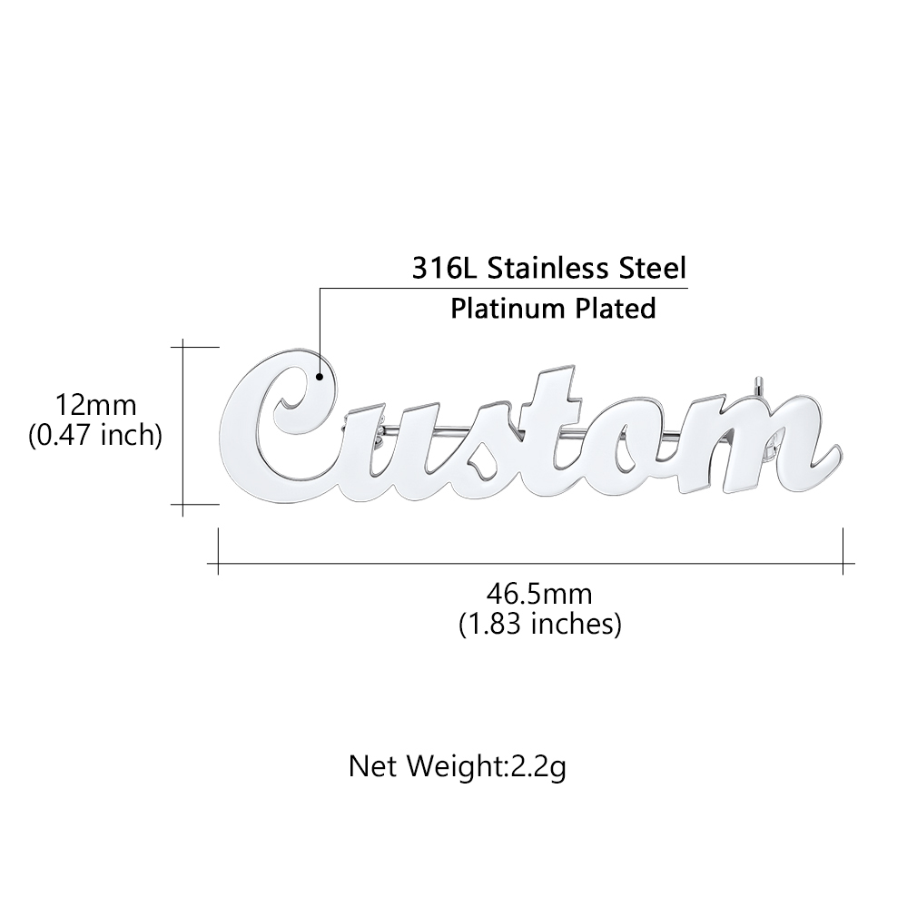 Broche Personnalisée en Acier Inoxydable avec Nom pour Femmes Taille