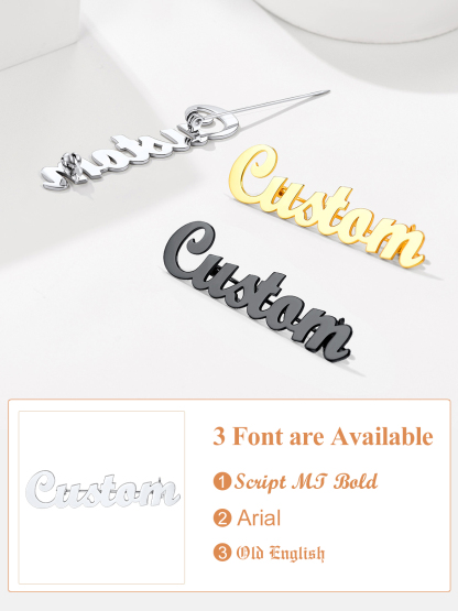 Broche Personnalisée en Acier Inoxydable avec Nom pour Femmes Font