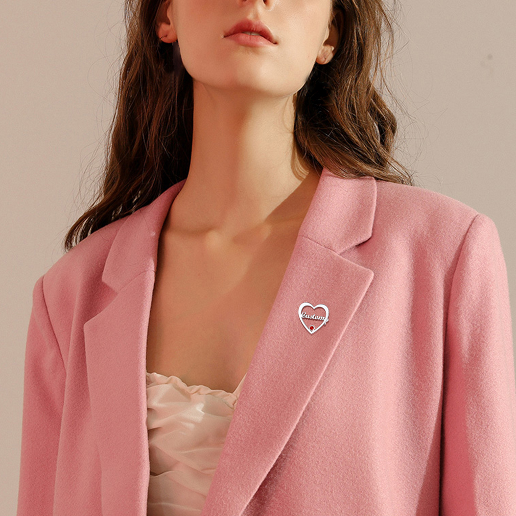 Broche Cœur avec Prénom et Pierre de Naissance