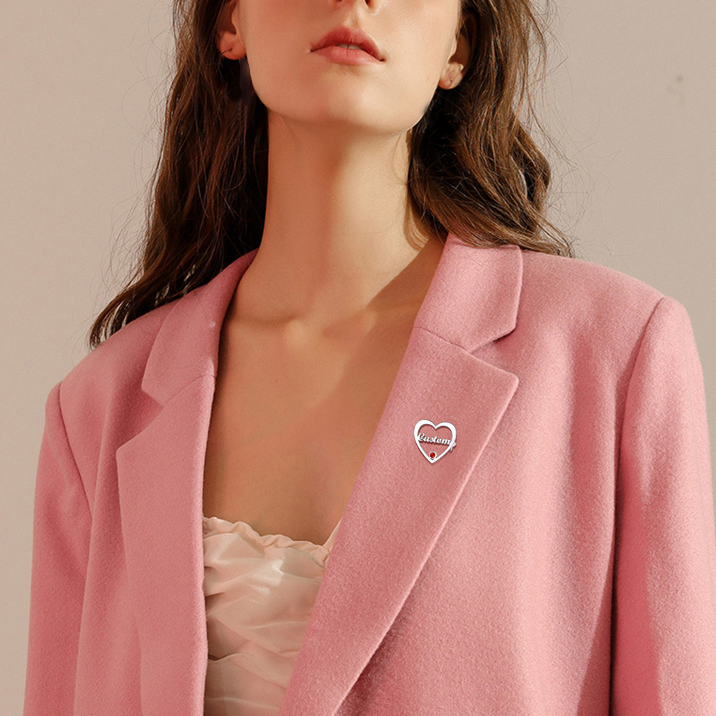 Broche Cœur avec Prénom et Pierre de Naissance