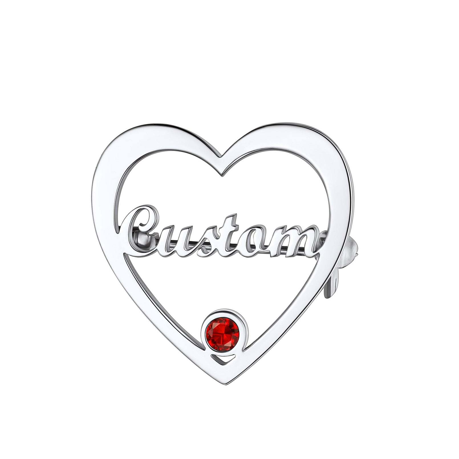 Broche Cœur Personnalisée avec Prénom et Pierre de Naissance Argenté